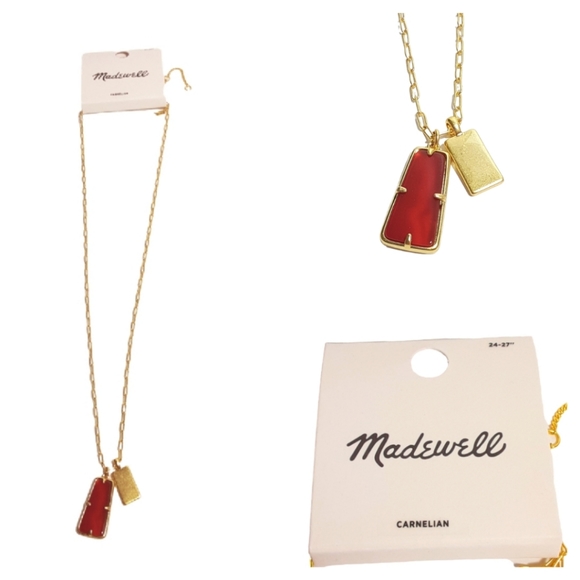 NWT Madewell Stone Collection Carnelian Pendant Necklace NEW 24" + 3" Extender